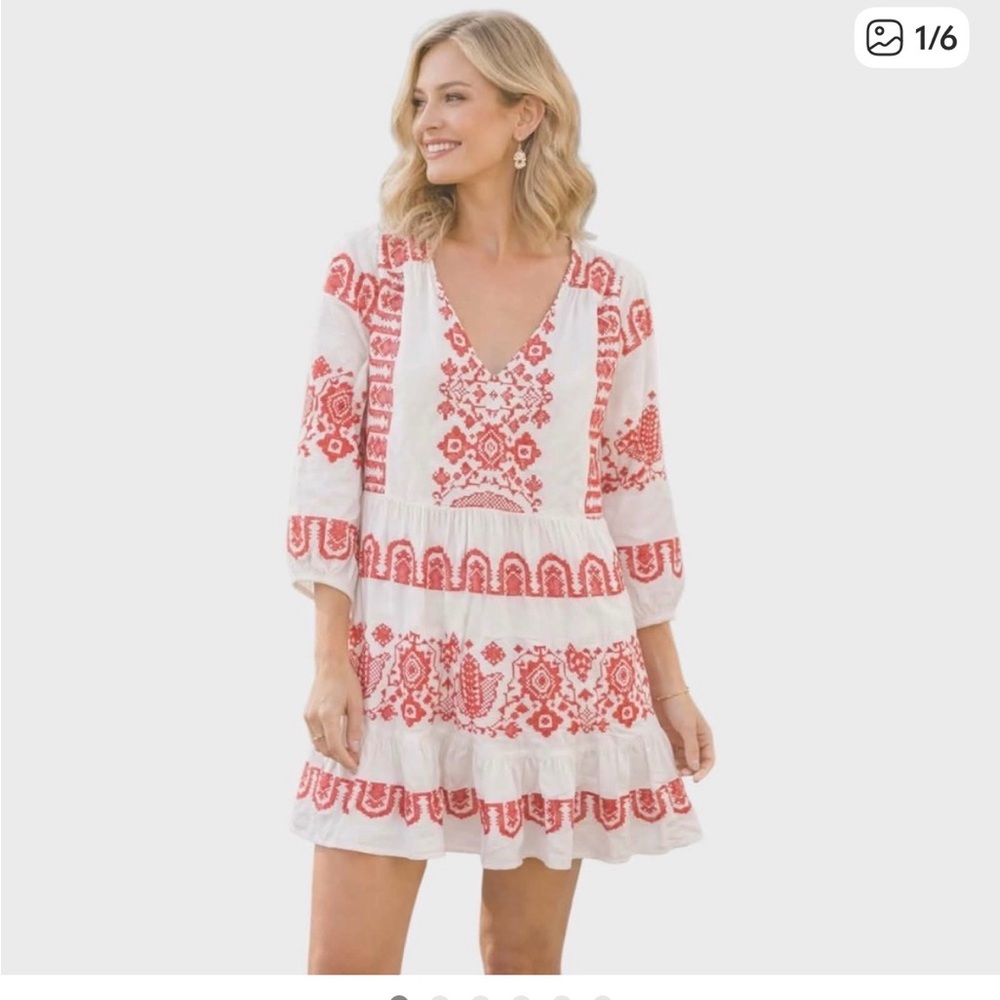 Milly Debbie Cross Stitch Embroidery Floral Linen Mini  Dress Size 0 - Picture 2 of 8